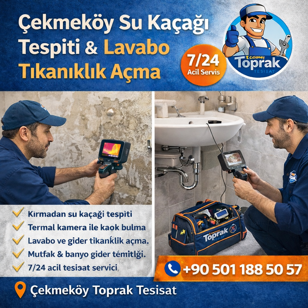 Çekmeköy su kaçağı tespiti ve kameralı lavabo tıkanıklık açma hizmeti